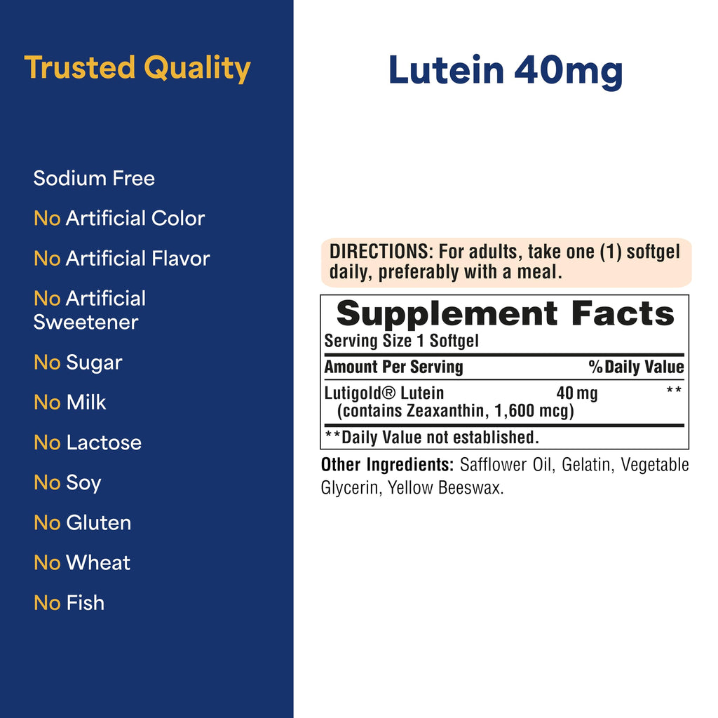 Puritan's Pride Premium Lutigold™ Lutein Carotenoid 40mg with Zeaxanthin | For Men and Women, Dietary Supplement for Eye Health Support, 8 Month Supply, 120 Easy-To-Swallow Softgels