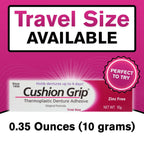 Cushion Grip Thermoplastic Denture Adhesive, 0.35 oz Travel Size (Pack of 2) – Refits and Tightens Loose Dentures for Up to 4 Days | Glue-Free, Zinc-Free, Waterproof, Acts Like a Soft Denture Reliner