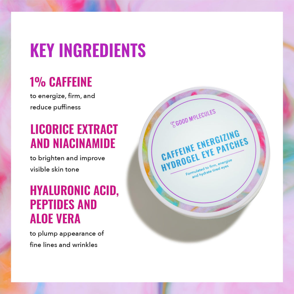Buy now Good Molecules Caffeine Energizing Hydrogel Eye Patches - Eye Mask with Hyaluronic Acid Hydrate and Reduce Puffiness - Pack of 30, Skincare for Face at indiglob india
