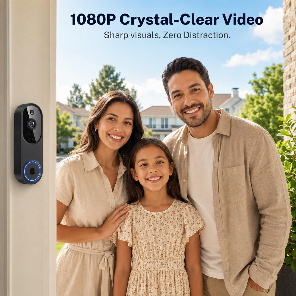 Video Doorbell Camera, Wireless Security Camera, 1080p, Battery Powered, AI Motion Detection, Night Vision, Two-Way Audio, Cloud Storage, 2.4 GWi-Fi, for Visitor, Baby Monitor