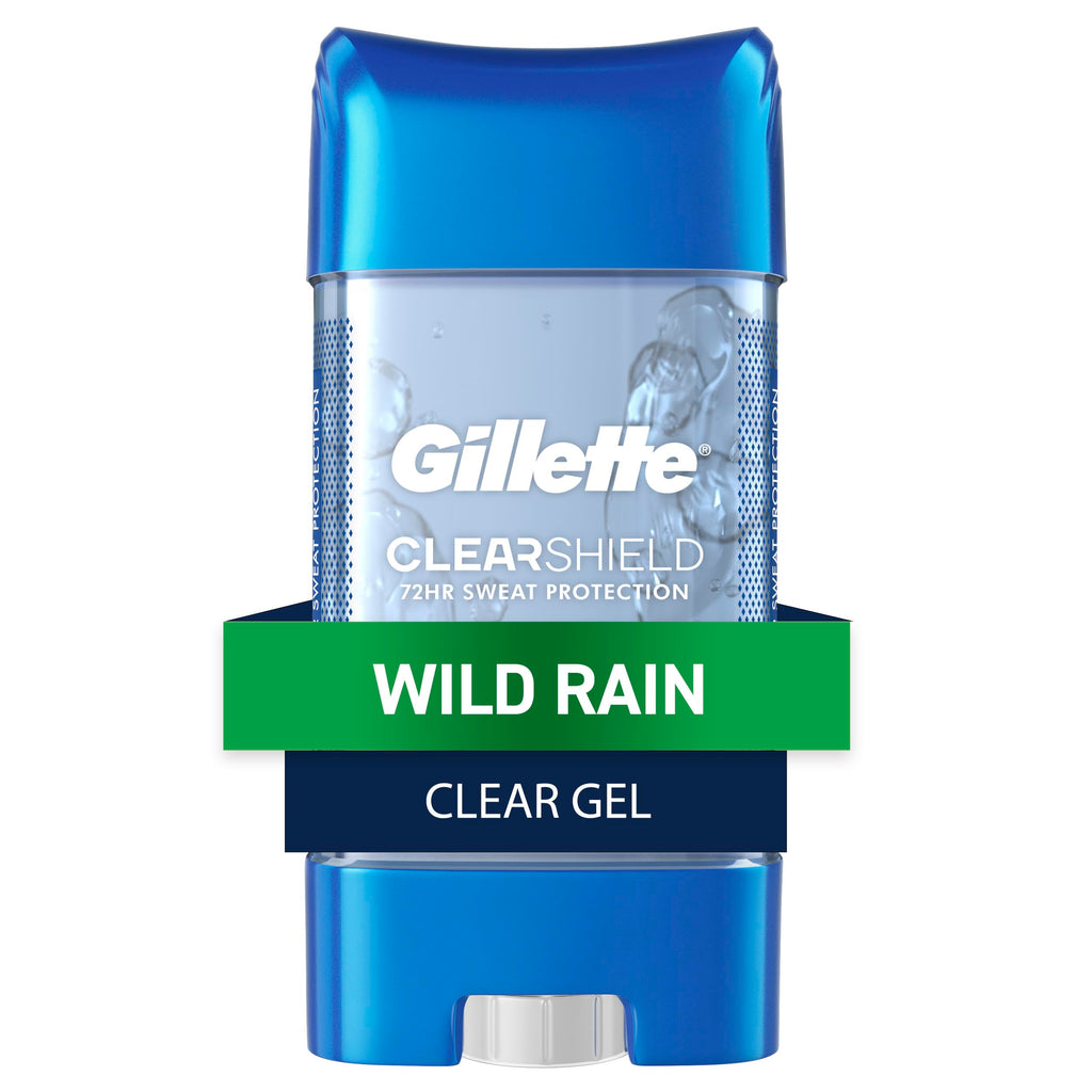 Buy now Gillette Antiperspirant and Deodorant for Men, 72hr Sweat & Odor Protection, Long Lasting Freshness, Anti-White Mark Technology, Clear Gel, Wild Rain Scent, 3.8 oz at indiglob india