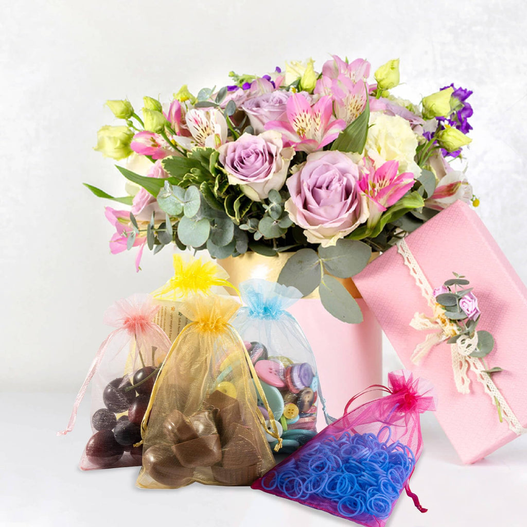 Sukh 120PCS Organza Bags 4"x6" - Multicolor Small Drawstring Mesh Gift Bags