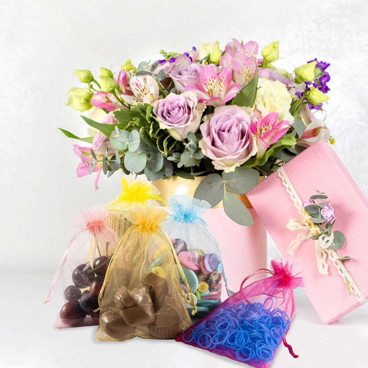 Sukh 120PCS Organza Bags 4"x6" - Multicolor Small Drawstring Mesh Gift Bags
