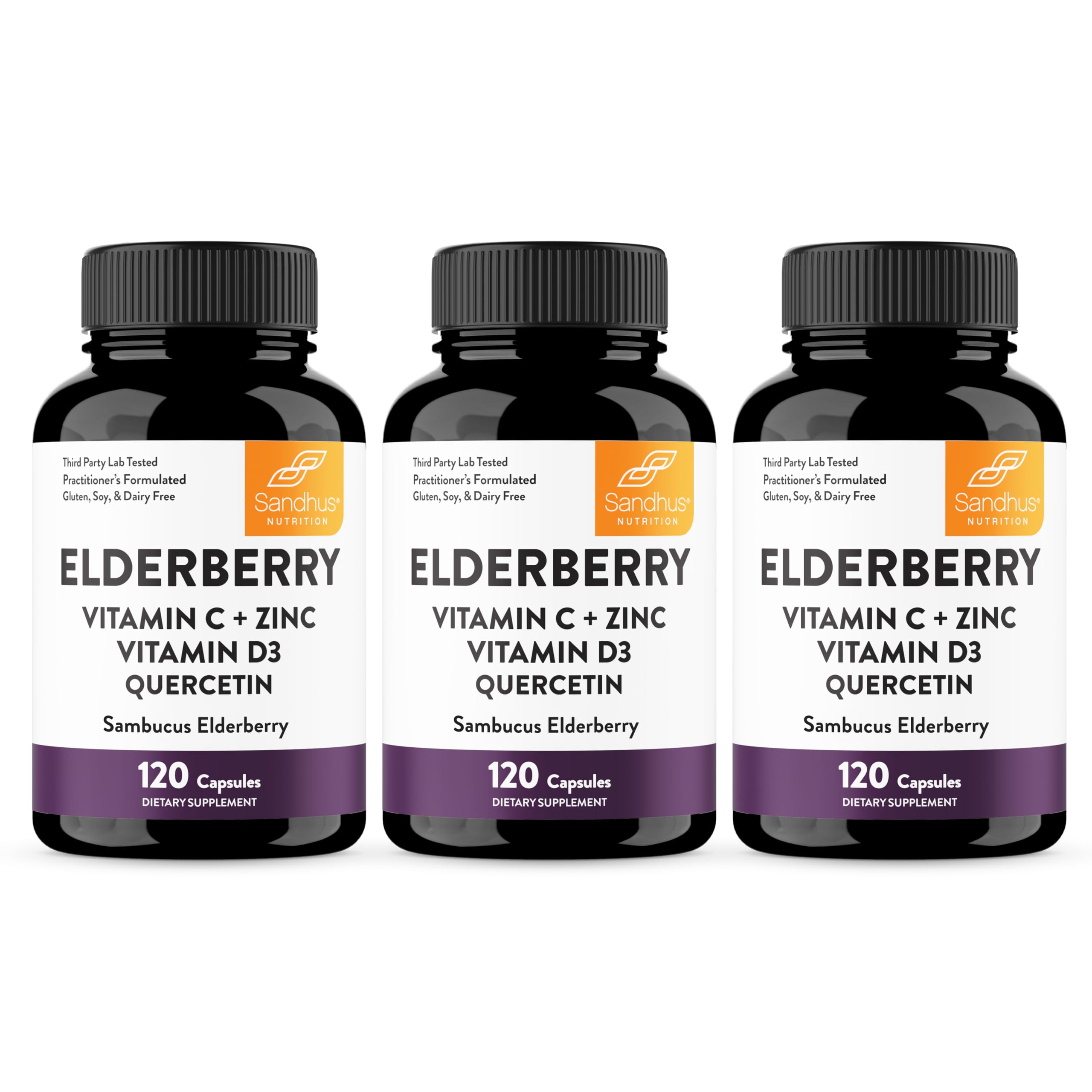 Elderberry Vitamin C and Zinc Capsules with D3 and Quercetin, 120 Count | 6-in-1 Immune Support Supplements For Adults, Sambucus Extract Zink Ginger USA Made in NSF GMP Certified Facility By Sandhu's