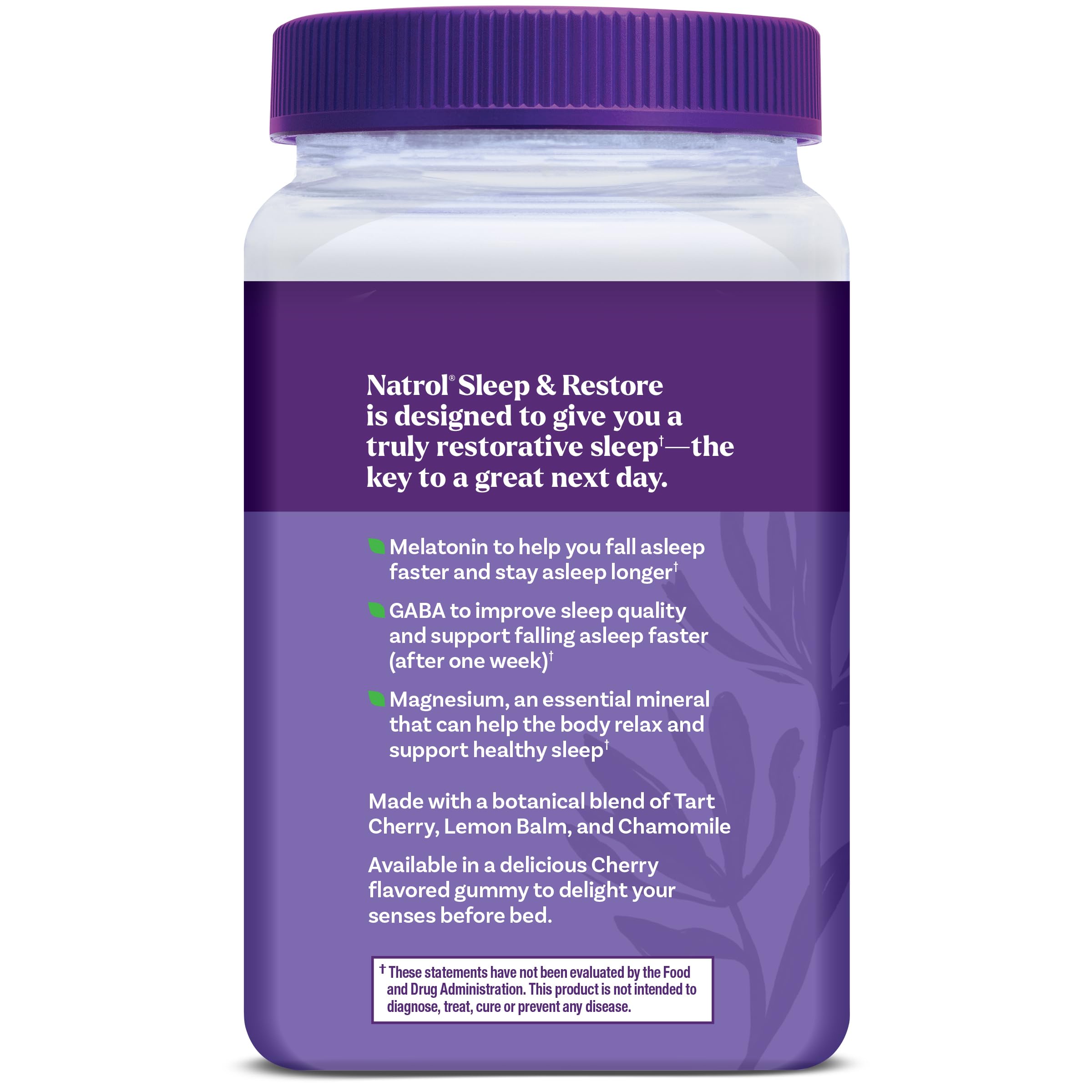 Natrol Sleep & Restore Magnesium Glycinate, GABA, 5mg Melatonin, 60 Gummies | Nighttime Sleep-Aid, Support Relaxation, Calm Magnesium Glycinate, with GABA, Botanical Blend, 100% Drug-Free, Cherry Flavor