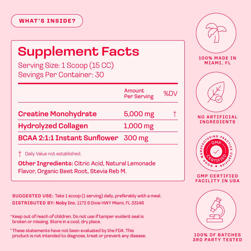 Peach Perfect Creatine for Women – Micronized Creatine Monohydrate Powder with BCAA & Collagen for Glute Strength Support, Boosts Energy, Focus, Strength, and Endurance – Pink Lemonade, 30 Servings