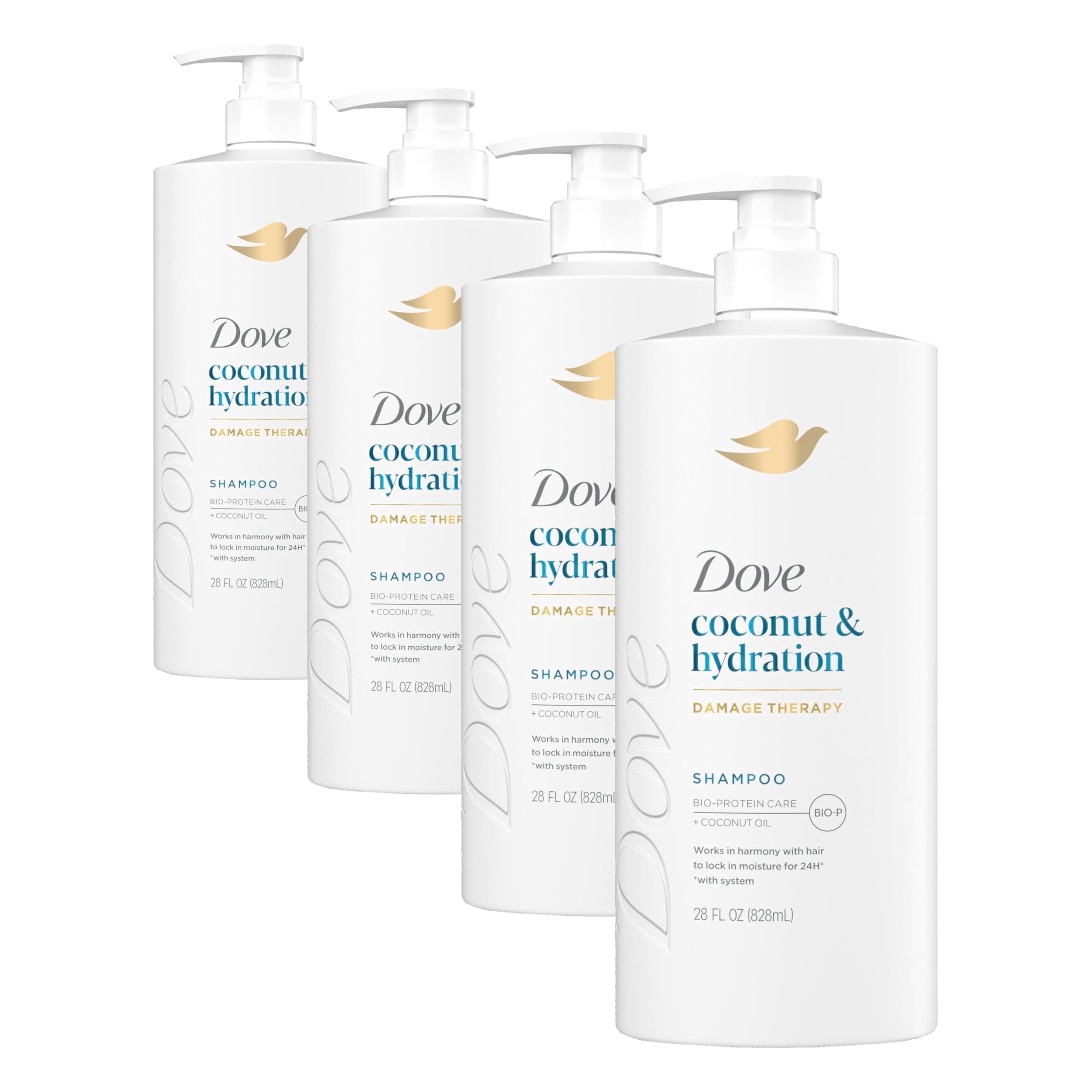 Dove Shampoo Coconut & Hydration for Dry Hair with Bio-Protein Care Technology and Coconut Oil 28 Fl Oz (Pack of 4)