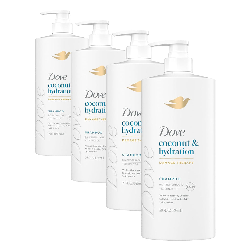 Dove Shampoo Coconut & Hydration for Dry Hair with Bio-Protein Care Technology and Coconut Oil 28 Fl Oz (Pack of 4)