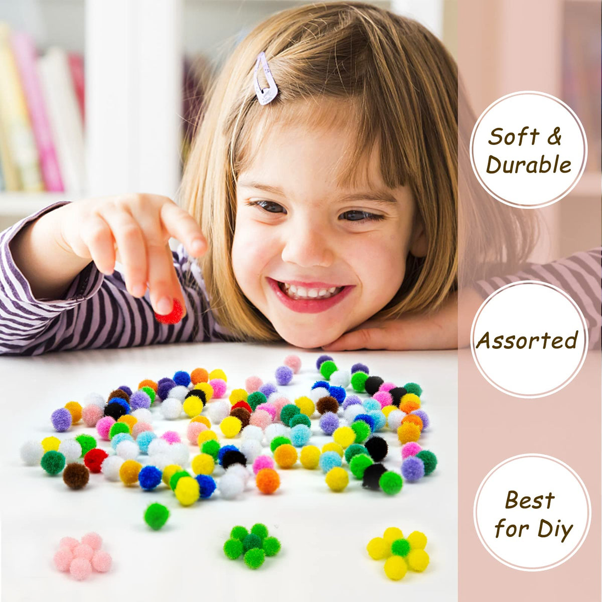Acerich 2000 Pcs 1cm Assorted Pompoms Multicolor Arts and Crafts Fuzzy Pom Poms Balls for DIY Creative Crafts Decorations