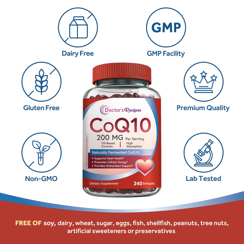 Doctor's Recipes CoQ10 200mg Per Serving, High Absorption with Olive Oil