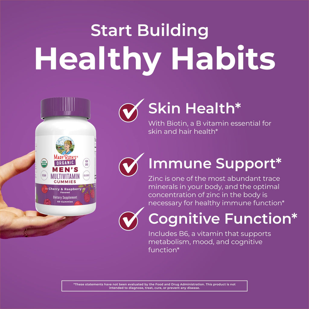 MARYRUTH'S Organic Men's Multivitamin Gummies, Vegan, Non-GMO, 60 Count | USDA, Vegan, Daily Multivitamins for Immune Support, Non-GMO, Gluten Free, 60 Count