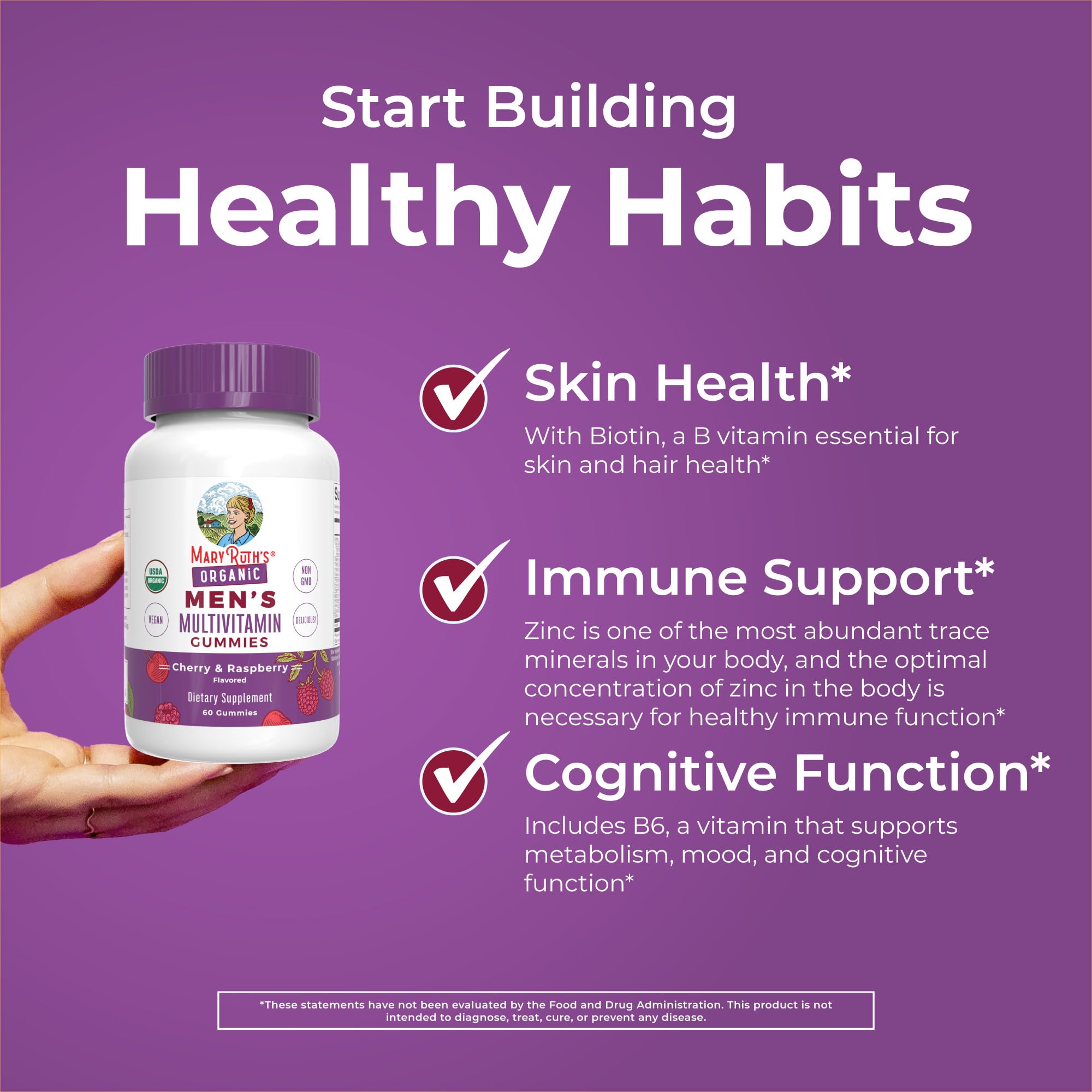 MARYRUTH'S Organic Men's Multivitamin Gummies, Vegan, Non-GMO, 60 Count | USDA, Vegan, Daily Multivitamins for Immune Support, Non-GMO, Gluten Free, 60 Count