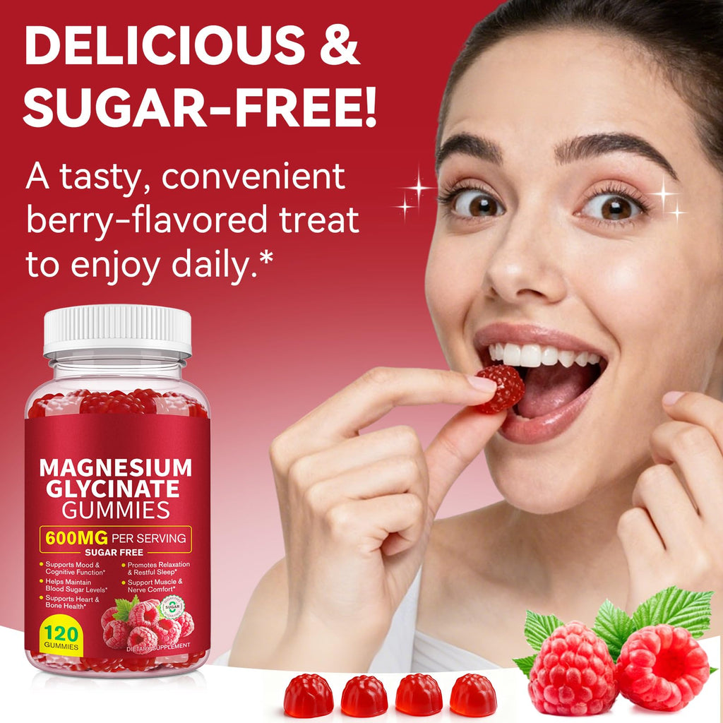 120 Count Magnesium Glycinate Gummies 600mg for Adults, Sugar Free | Supports Relaxation, Magnesium Glycinate Chewable, Non-GMO