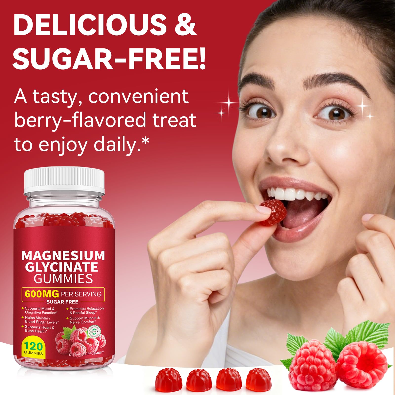 120 Count Magnesium Glycinate Gummies 600mg for Adults, Sugar Free | Supports Relaxation, Magnesium Glycinate Chewable, Non-GMO