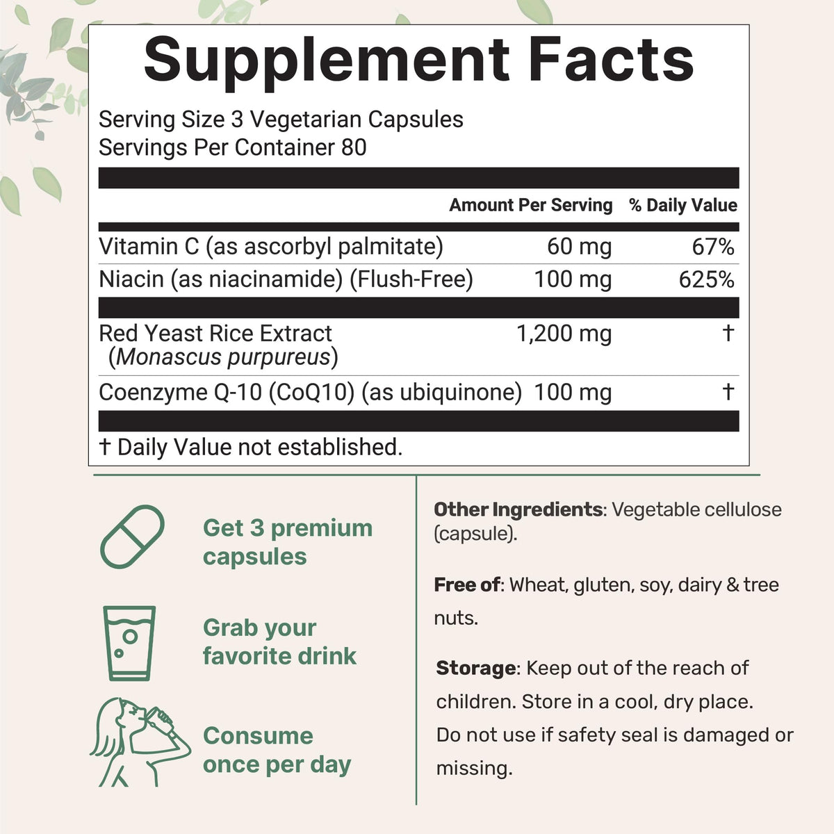 Micro Ingredients Red Yeast Rice with CoQ10 1200mg, 240 Veggie Capsules | Cholesterol Support & Heart Health Supplements* | 4-in-1 with Flush Free Niacin & Fat Soluble Vitamin C | Filler Free, Non-GMO