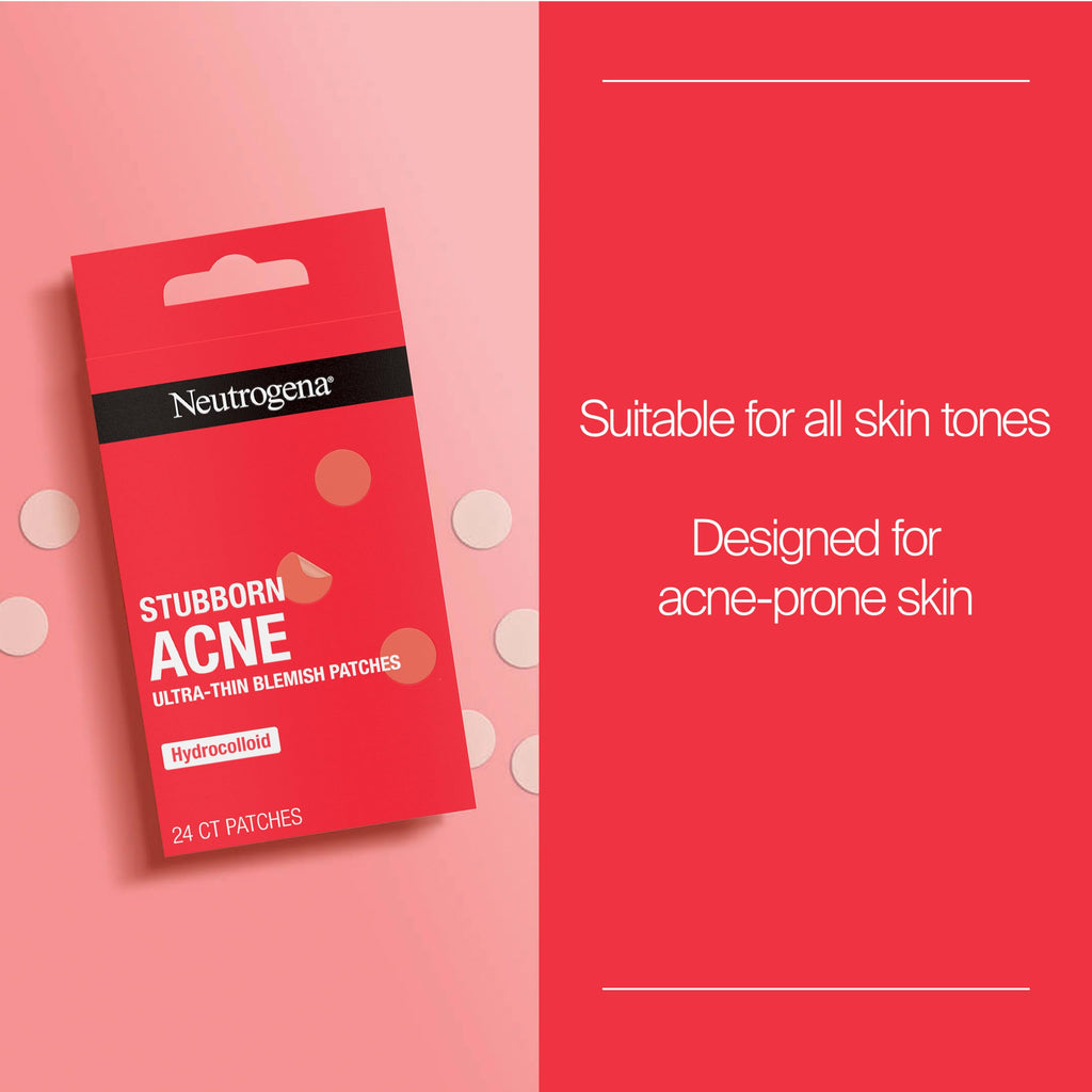 Neutrogena Stubborn Acne Patches, Ultra-Thin Pimple Patches, 24 Ct | Hydrocolloid Absorbs Impurities, Ultra-Thin, Works Overnight, Pimple Patches