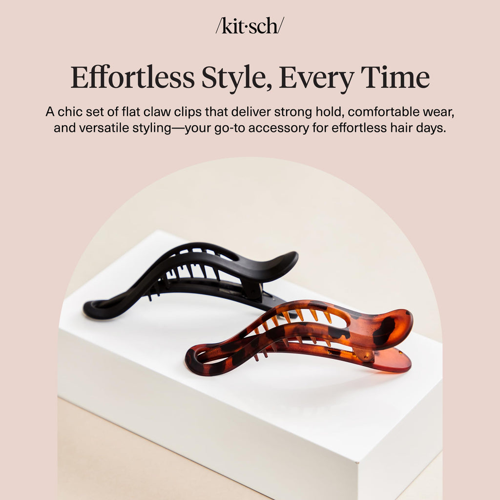 Buy now Kitsch Flat Hair Clips for Women - Strong Hold, No Slip Grip Flat Claw Clips | Sleek Curved Design For Comfortable Look | Hair Accessories For Girls | Ideal Gifts for Women - Black & Tortoise, 2pcs at indiglob india