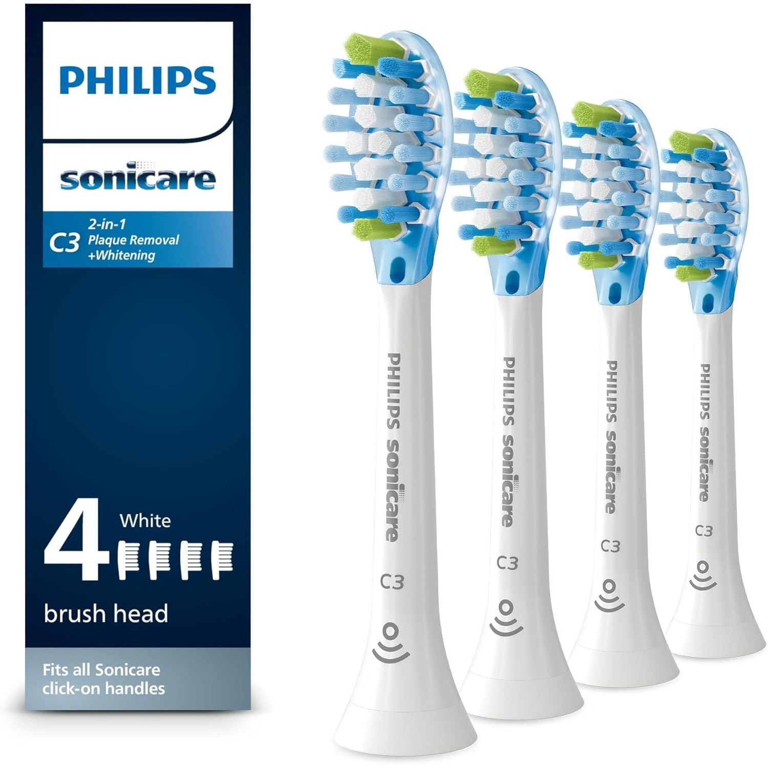 Buy now Philips Sonicare Genuine C3 Premium Plaque Control Replacement Toothbrush Heads, 2 Brush Heads, Black, HX9042/95 4 Count (Pack of 1) White at indiglob india