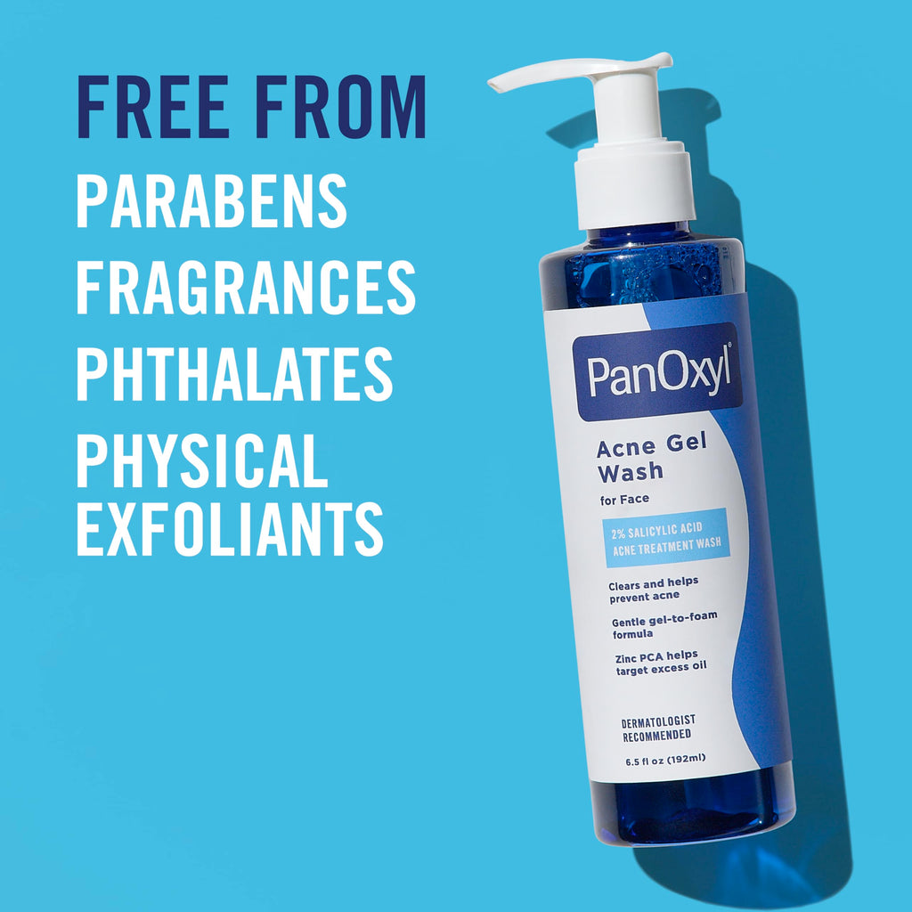 PanOxyl Acne Gel Wash, 2% Salicylic Acid, For Face, 6.5 fl oz | Gel-to-Foam Cleanser, Clears & Helps Prevent Acne, Mattifies with Zinc PCA, Reduces Redness, Nourishes Skin, All Skin Types