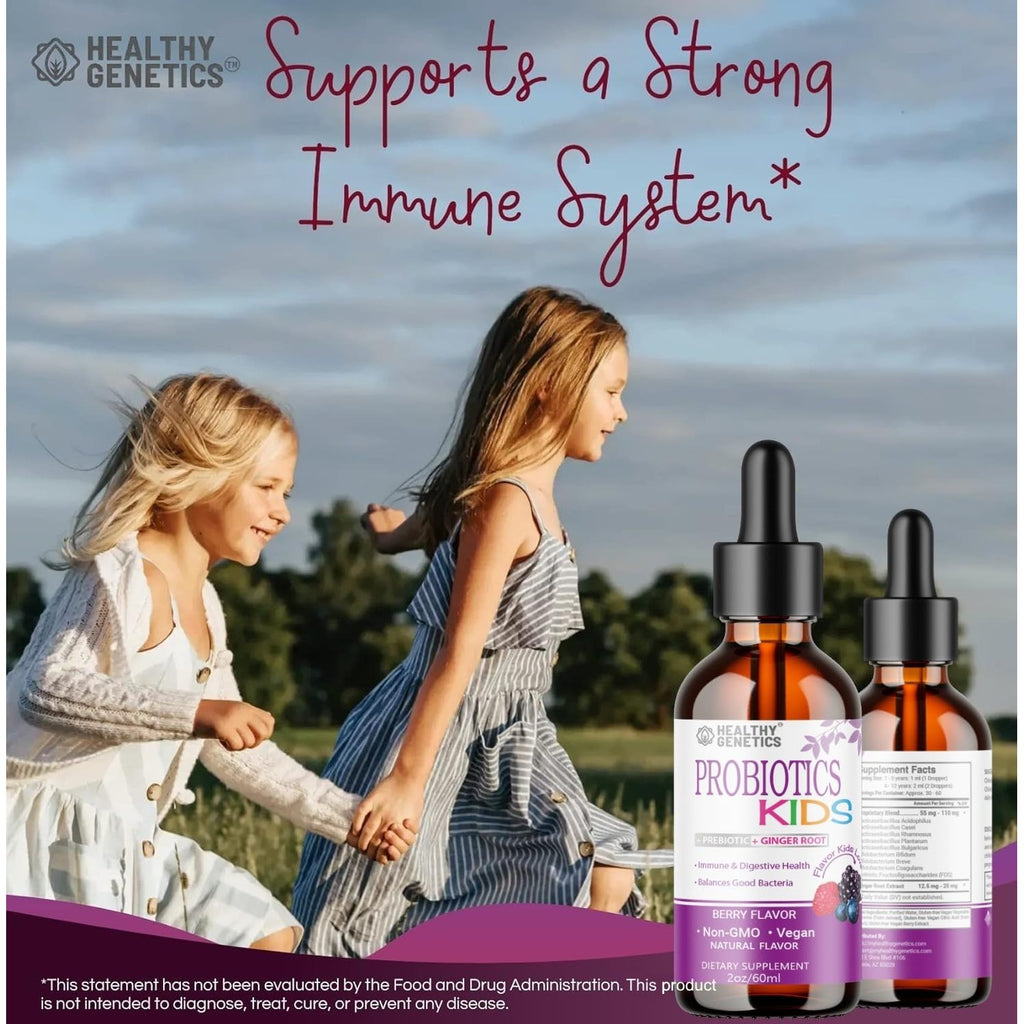 Liquid Probiotics for Kids & Toddlers | + Prebiotic + Ginger Root | Acidophilus Probiotic | Dairy Free | Vegan | Non-GMO | Gluten Free | 30-60 Servings