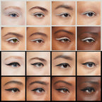Showcases 12 distinct eye looks using Kaely gel eyeliner, highlighting versatility and rich color payoff on diverse skin tones.