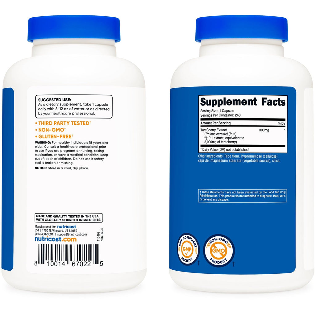 Nutricost Tart Cherry Extract 240 Vegetarian Capsules, Gluten-Free | 240 Servings per Bottle, GMO-Free