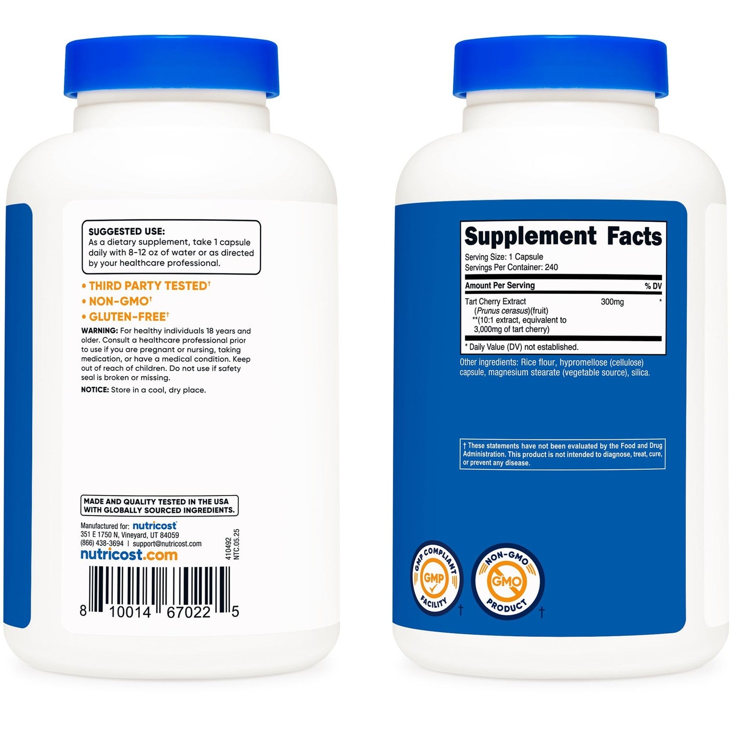 Nutricost Tart Cherry Extract 240 Vegetarian Capsules, Gluten-Free | 240 Servings per Bottle, GMO-Free