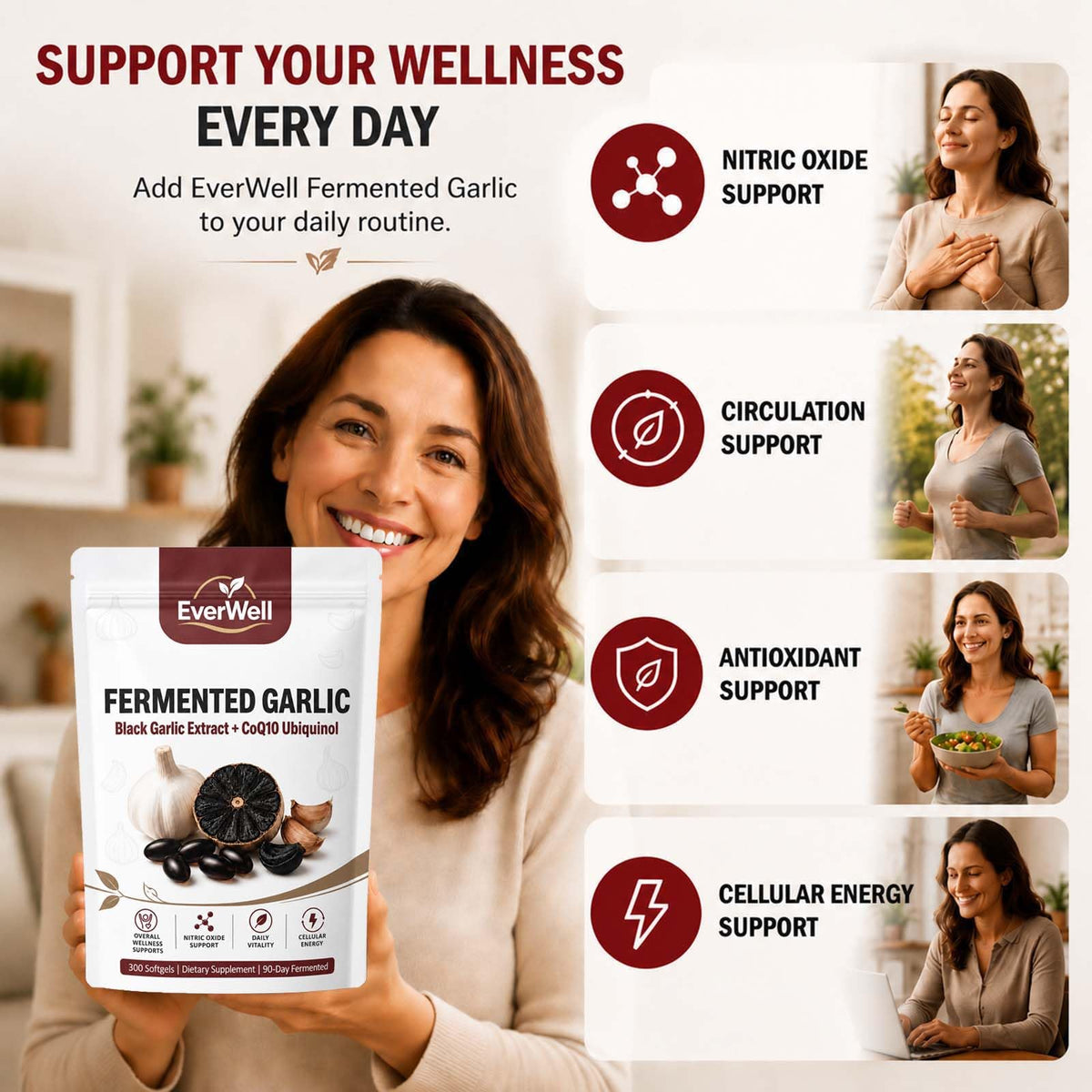 EverWell Black Fermented Black Garlic + CoQ10 Ubiquinol Softgels