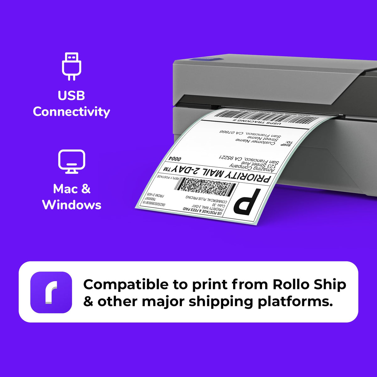 Rollo USB Shipping Label Printer - Commercial Grade 4x6 Thermal Printer