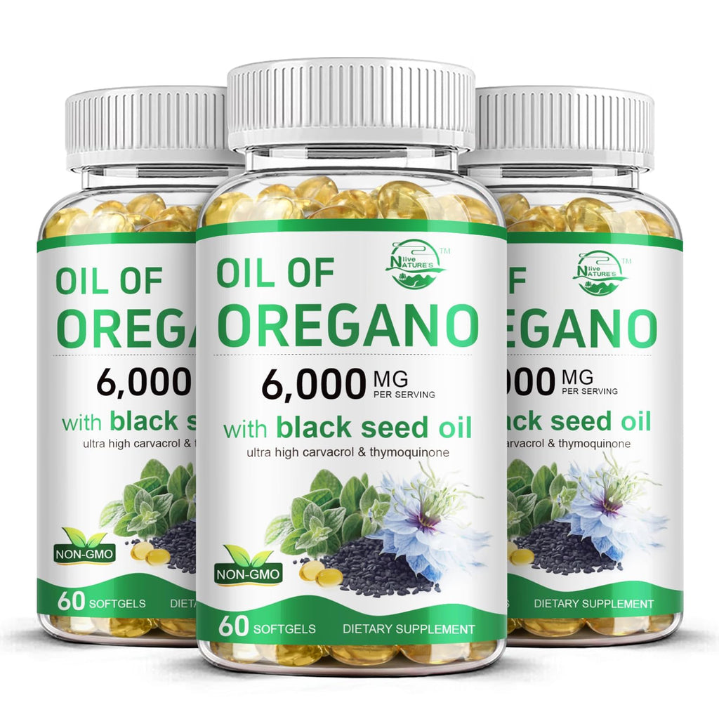 Nature's live Oil of Oregano with Black Seed Oil | 2 in 1 Oregano Supplement for Immune Health, Retains High Concentrated Carvacrol & Thymoquinone, 60 Softgels, 2 Pack