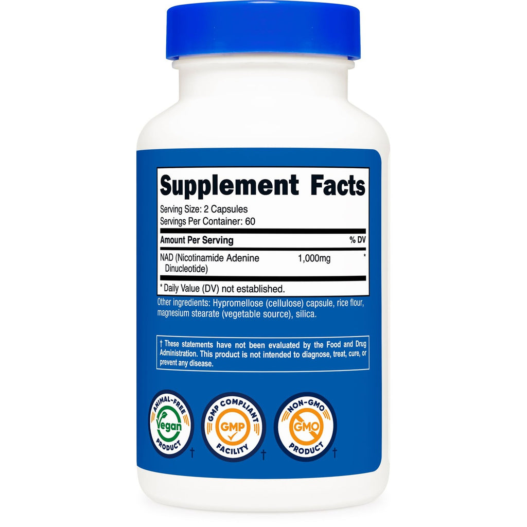 Nutricost NAD+ Supplement 1,000mg per Serving, 120 Capsules, 60 Servings | Nicotinamide Adenine Dinucleotide, Gluten-Free, Vegan