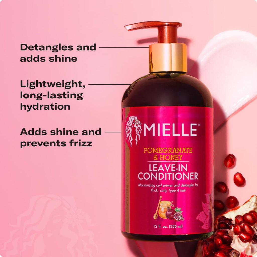 Mielle Organics Pomegranate & Honey Leave-In Conditioner for Curly Hair - Moisturizing Detangler & Curly Hair Treatment to Help Repair Damage, Prevent Frizz & Improve Shine, 12 Fl Oz