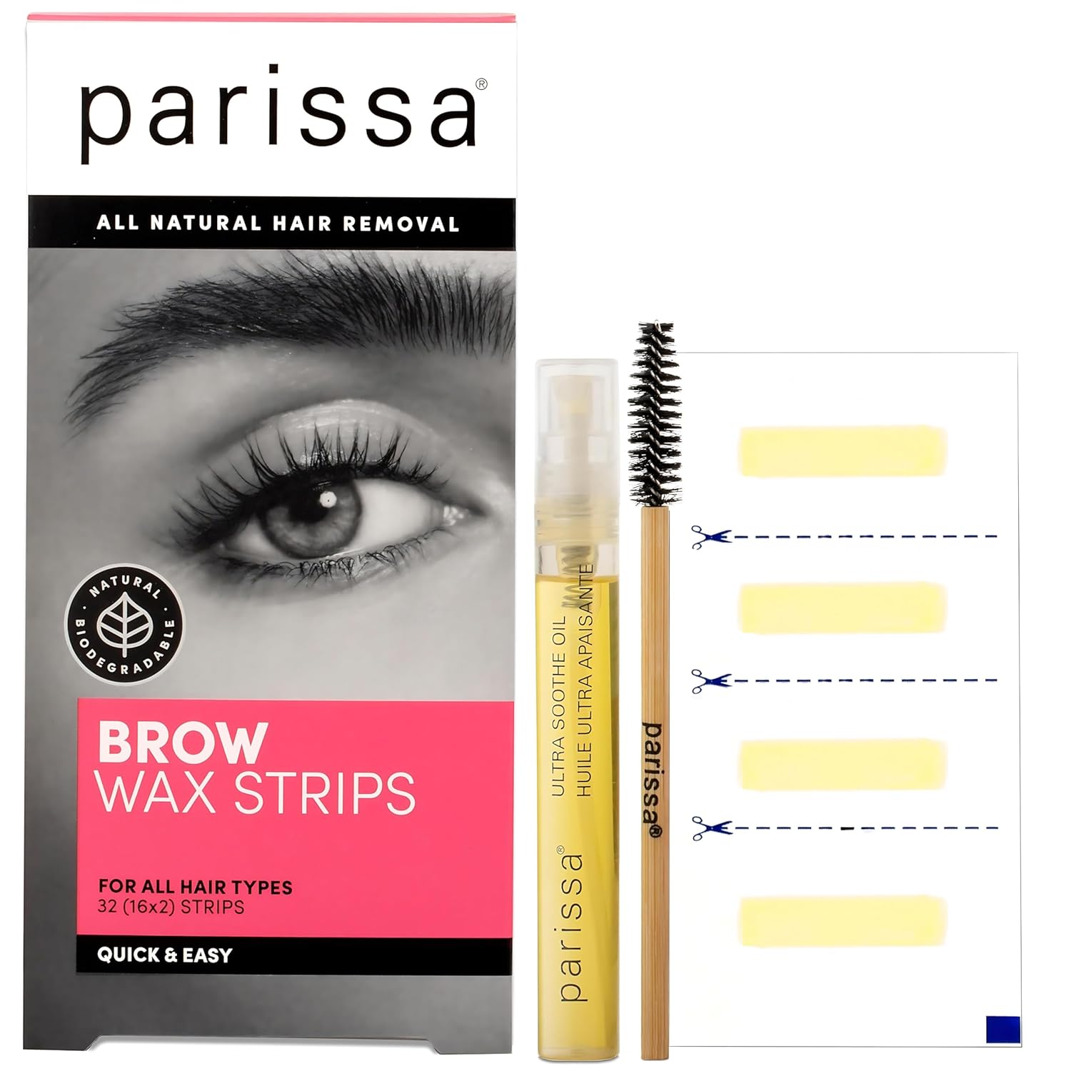 Buy now Parissa Eyebrow Wax Strips | Biodegradable & Fragrance-Free | Ready-to-Use Hair Removal Kit for At-Home Brow Waxing, Gentle on Sensitive Skin with Post-Wax Ultra Soothe Oil | 32 Strips (16 x 2) Default at indiglob india