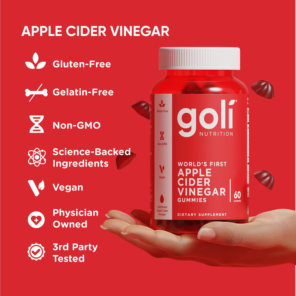 Goli Apple Cider Vinegar Gummies - Worlds First ACV Gummy with Vitamin B12, Beetroot & Pomegranate - Vegan, Non-GMO, Gluten-Free, 120 Count (2 Pack)