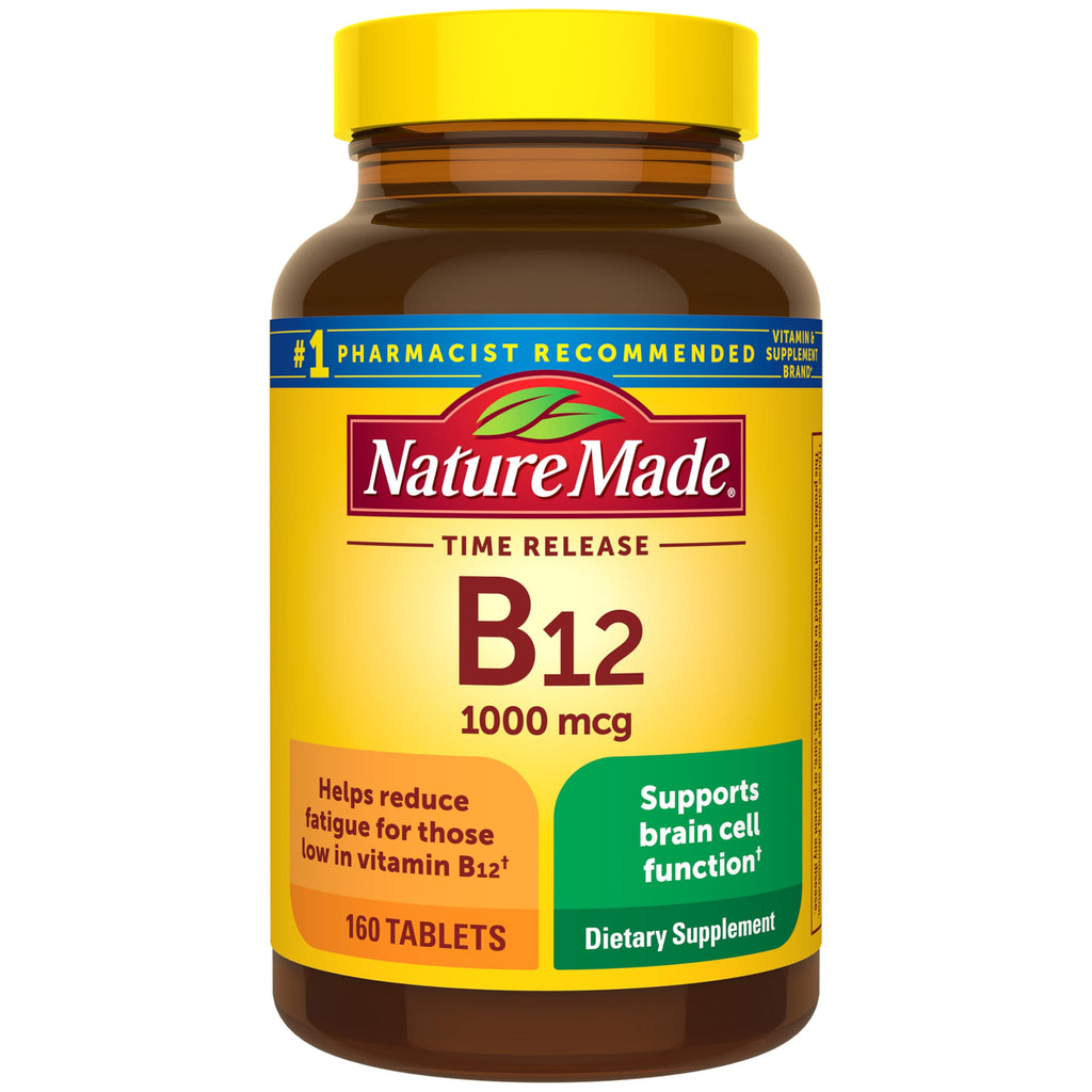Nature Made Vitamin B12 1000 mcg Time Release Tablets, 160 Tablets | B12 Vitamins for Women and Men, Dietary Supplement for Energy Metabolism Support, Gluten Free, 160 Day Supply