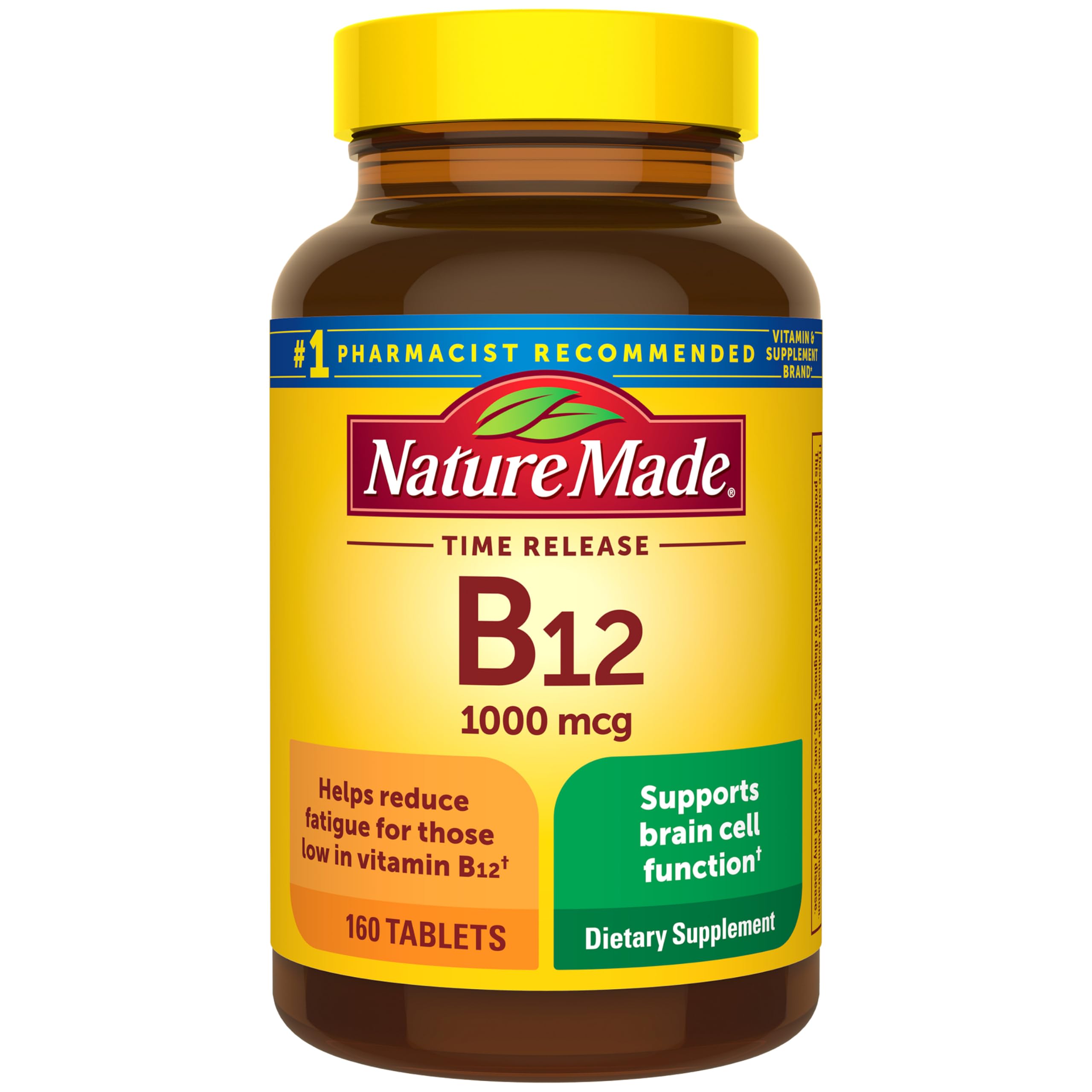 Nature Made Vitamin B12 1000 mcg Time Release Tablets, 160 Tablets | B12 Vitamins for Women and Men, Dietary Supplement for Energy Metabolism Support, Gluten Free, 160 Day Supply