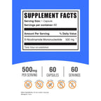 BulkSupplements.com NMN Capsules - Beta-Nicotinamide Mononucleotide, NMN Supplement - Gluten Free, 1 Capsule per Serving (500mg), 60 Count (Pack of 1)