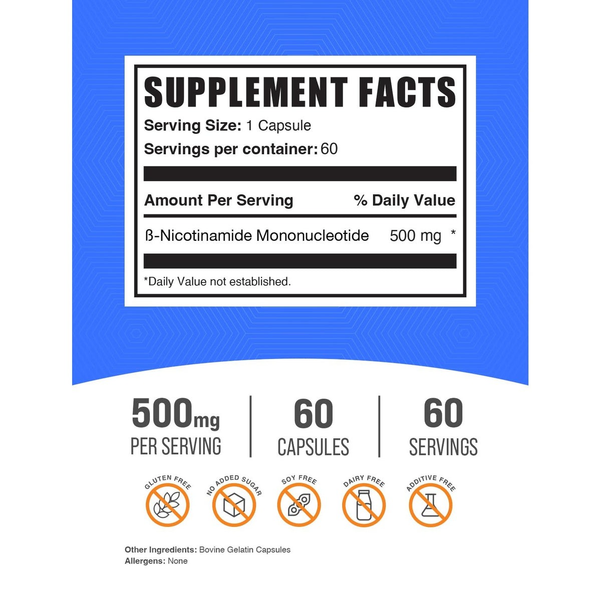 BulkSupplements.com NMN Capsules - Beta-Nicotinamide Mononucleotide, NMN Supplement - Gluten Free, 1 Capsule per Serving (500mg), 60 Count (Pack of 1)