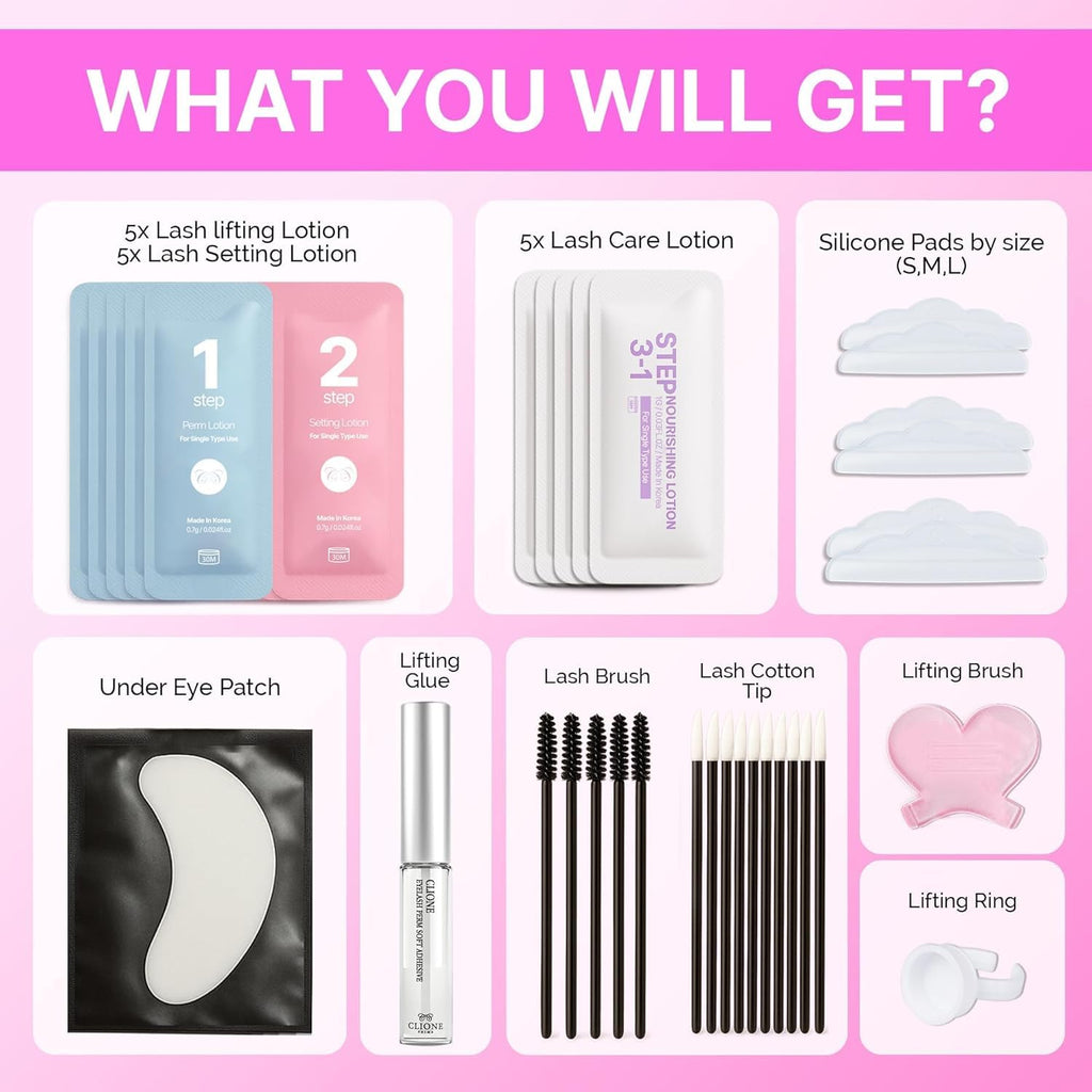 Korean Lash Lift Kit - 5 Sets At Home Eyelash Perm Kit with Upgraded Glue, Eyelash Lift, DIY Lash Perm Easy for Beginner & Professional, Semi Permanent Perming Wave Suitable For Salon & Home