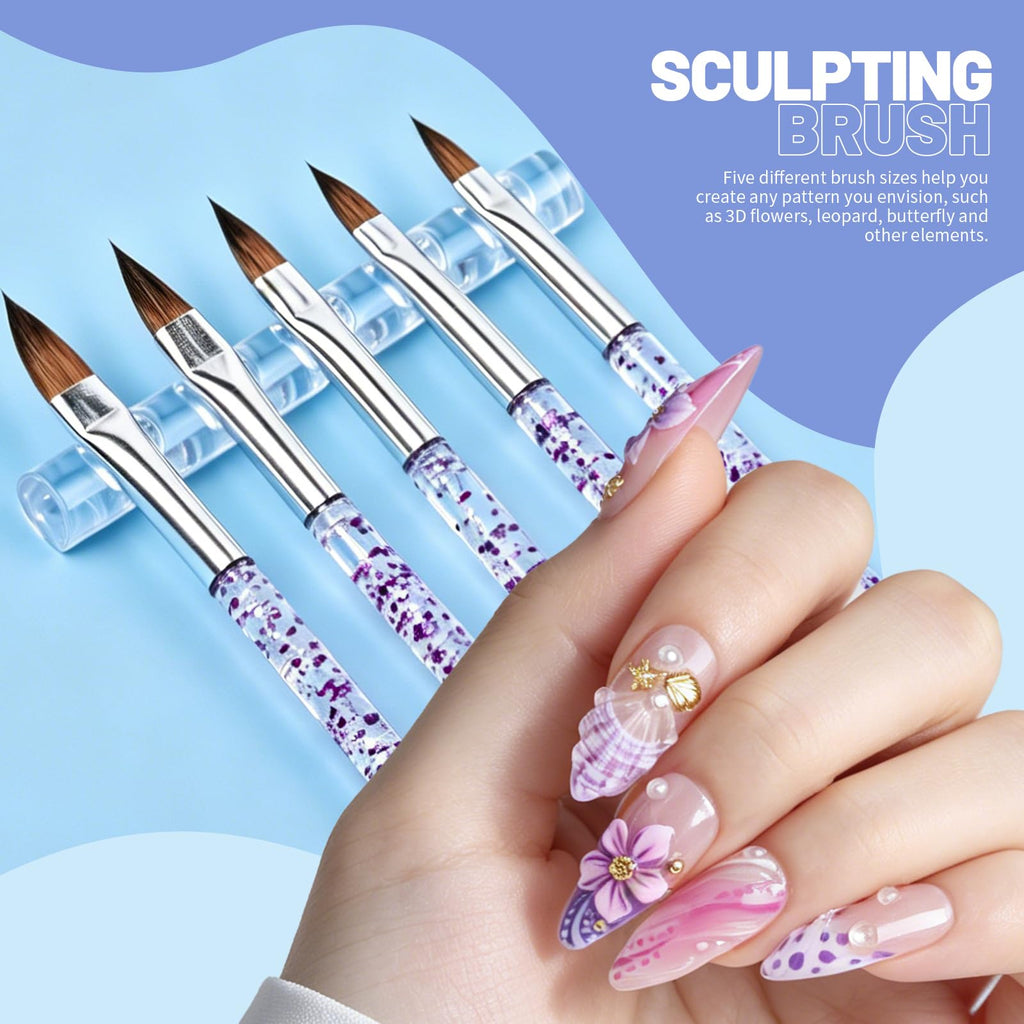 Teenitor Nail Art Tools Set, 23 Pcs Nail Art Brushes, 5 Pcs Nail Dotting Tool, 2 Set of Nail Stand, 100 Pcs Double-Sided Adhesive Tabs, Nail Art Palette, Brushes Holder, Purple