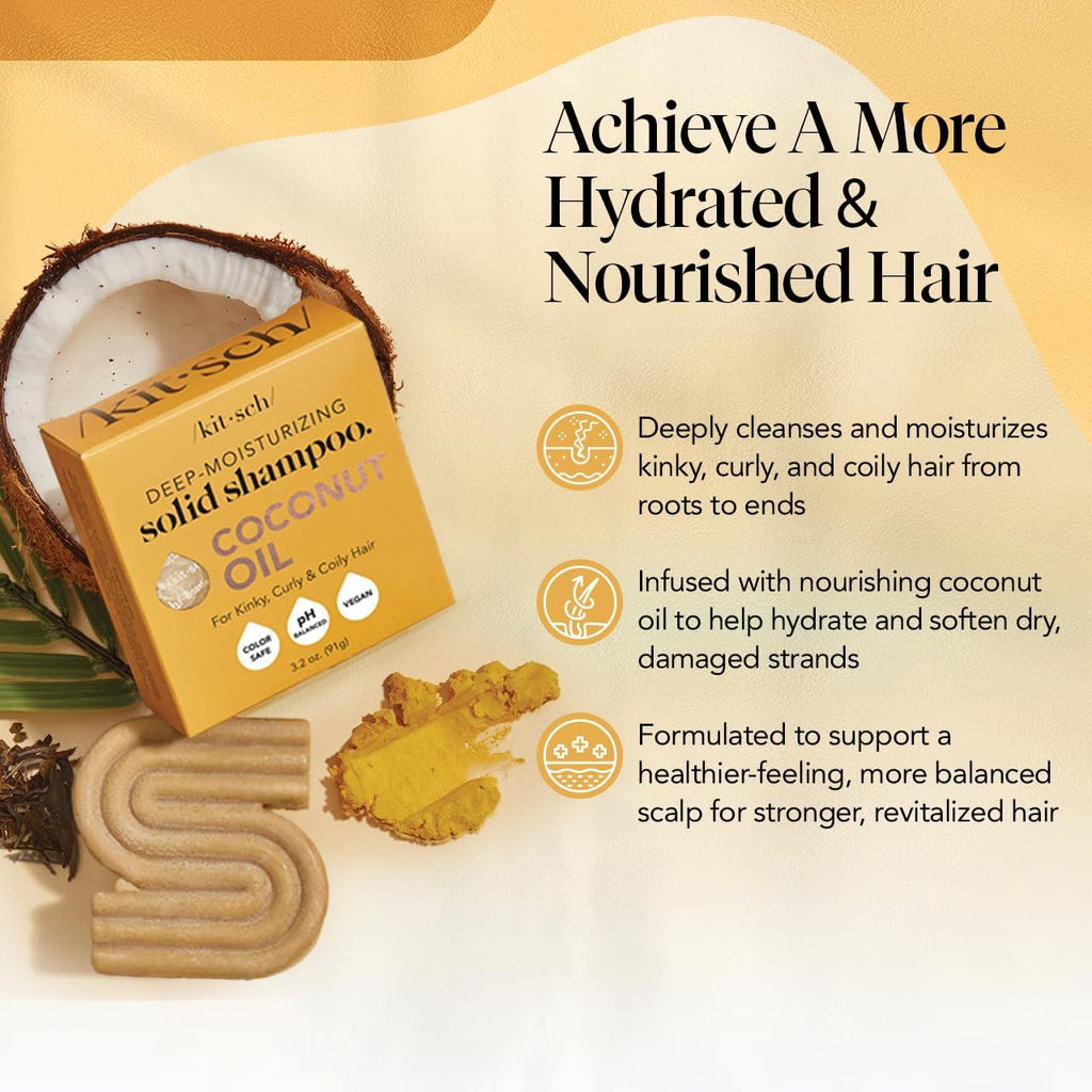 Buy now Kitsch Coconut Oil Shampoo Bar - Hydrate & Soften Dry Damaged Hair - Deep Moisturizing Curly Hair Shampoo - Safe Shampoo for Color Treated Hair - Silicone, Paraben & Sulfate Free - 3.2 oz at indiglob india