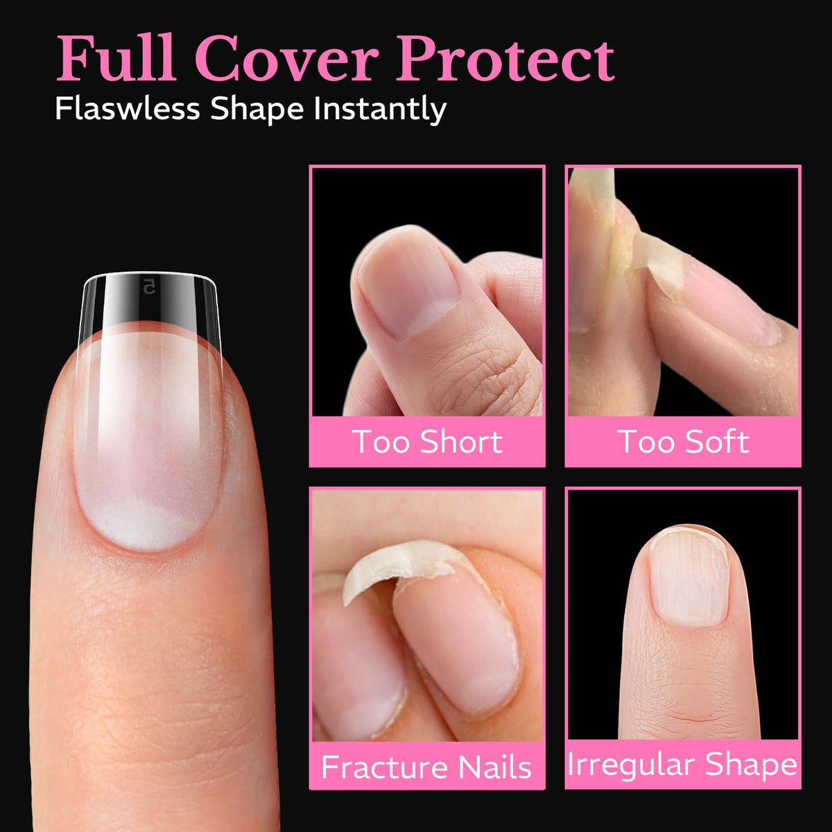 Premium imported soft gel medium almond nail tips. 600 pieces provide a flawless shape for all nail types.
