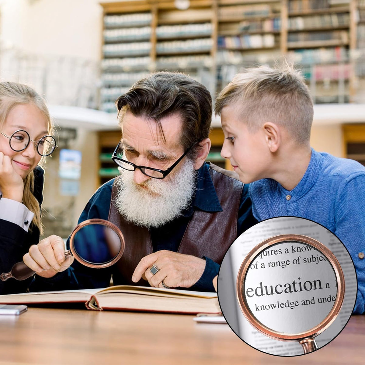 Hiceeden 10X Antique Magnifying Glass, Brass Handheld Magnifier with Wooden Handle, Decorative Reading Magnifying Lens, Vintage Gift for Elderly, Senior