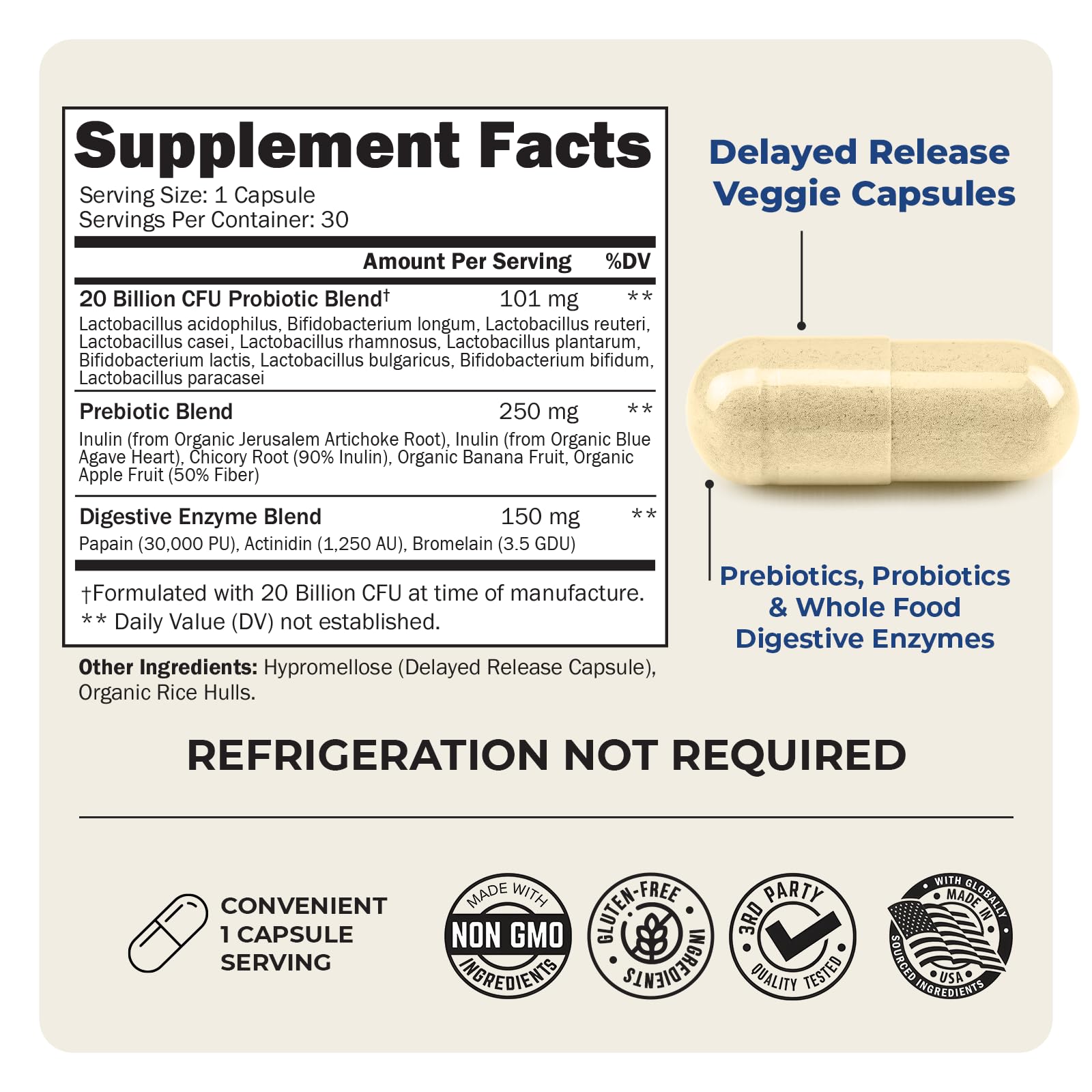 Advanced Prebiotics & Probiotics for Women & Men, 30 Capsules | Digestive Enzymes, L. Reuteri, Inulin Fiber for Immune, Digestive and Gut Health Support - Non-GMO, Gluten-Free, Dairy-Free
