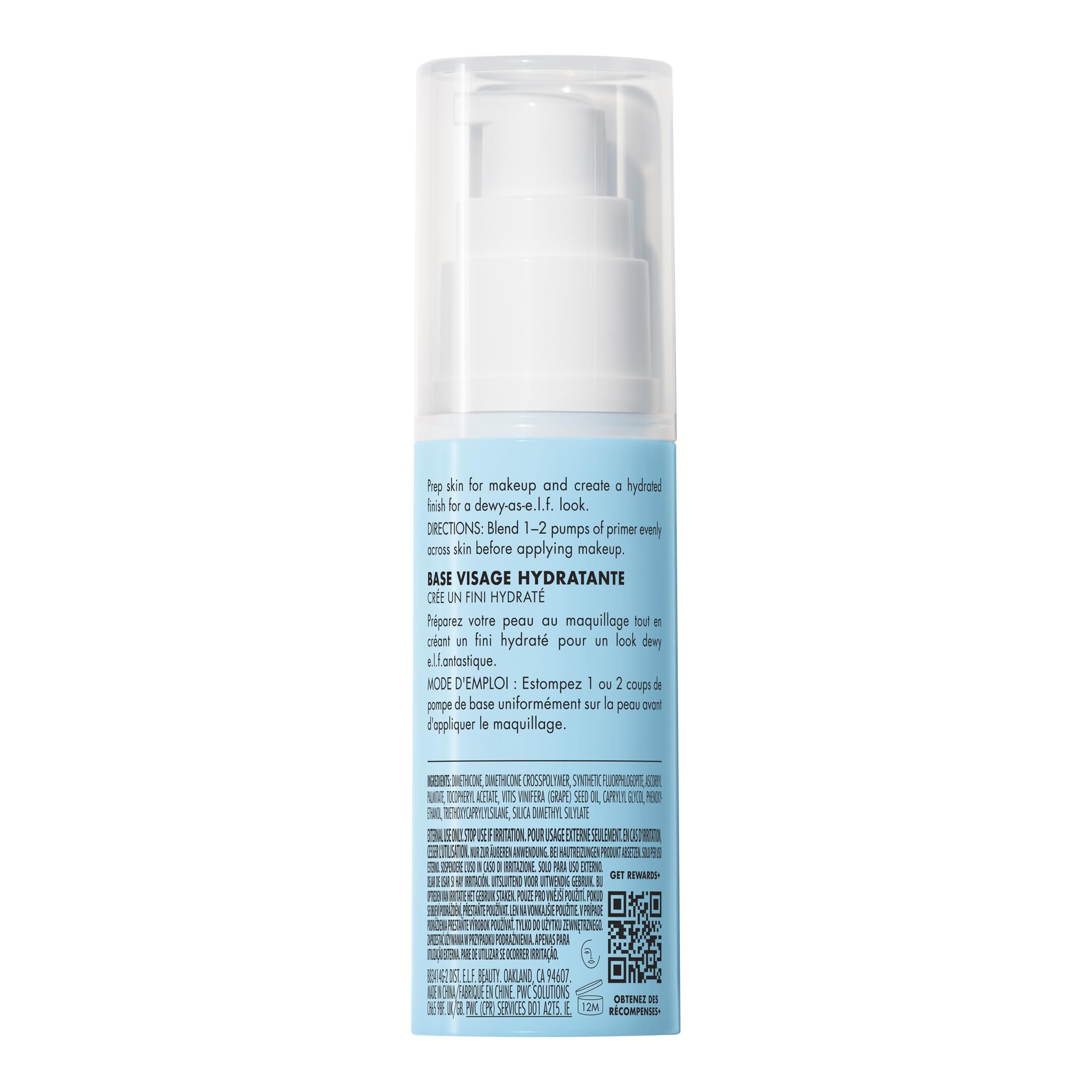 e.l.f. Hydrating Face Primer, Moisturizing Makeup Base, Smooths Pores & Fine Lines, Long-Lasting Wear, Preps Skin for Foundation Application, Large