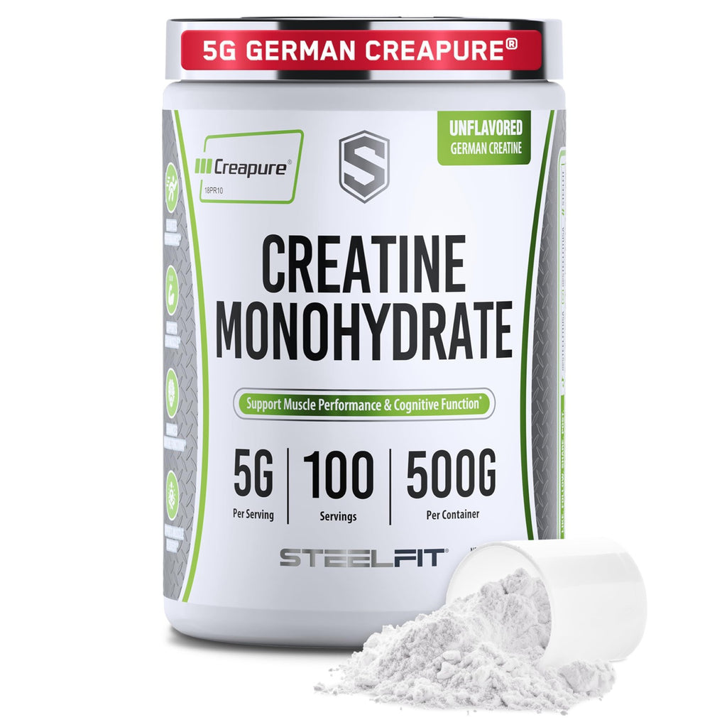 SteelFit Creapure Pure Creatine Monohydrate Powder, Watermelon, 30 Servings | Flavored Creatine Gym Workout Supplements for Lean Muscle Gain, Brain Health, & Strength Building - For Men & Women