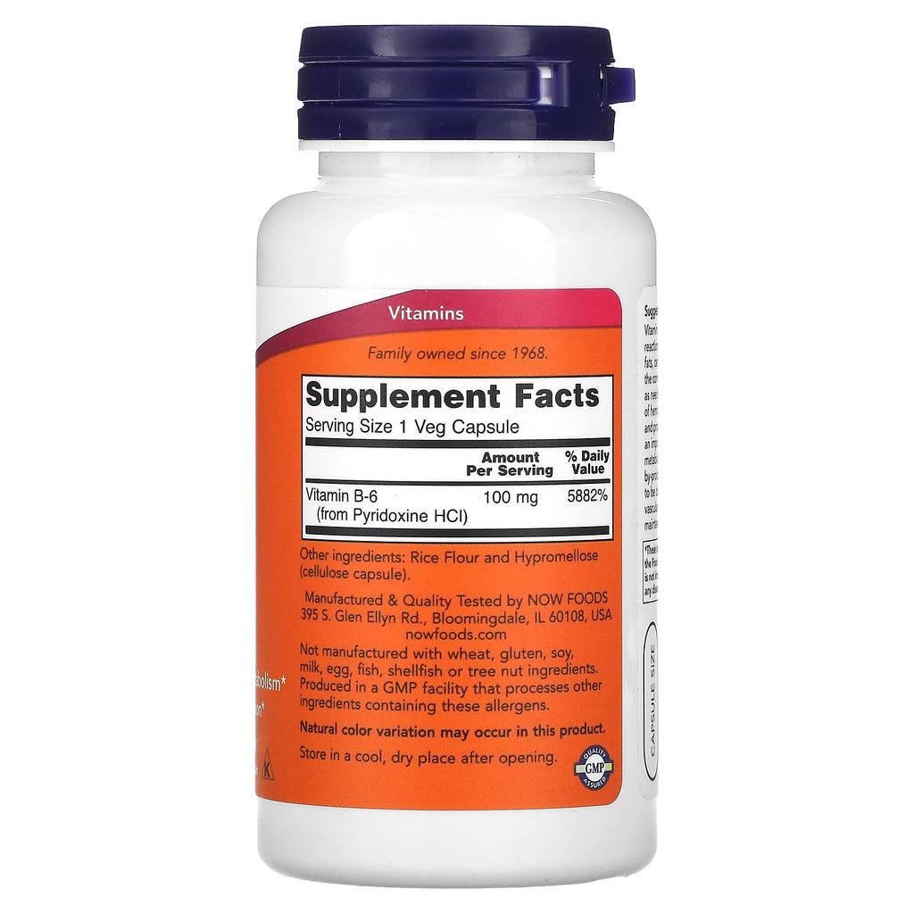 Buy now Now Foods B-6 100mg 100 Capsules at indiglob india