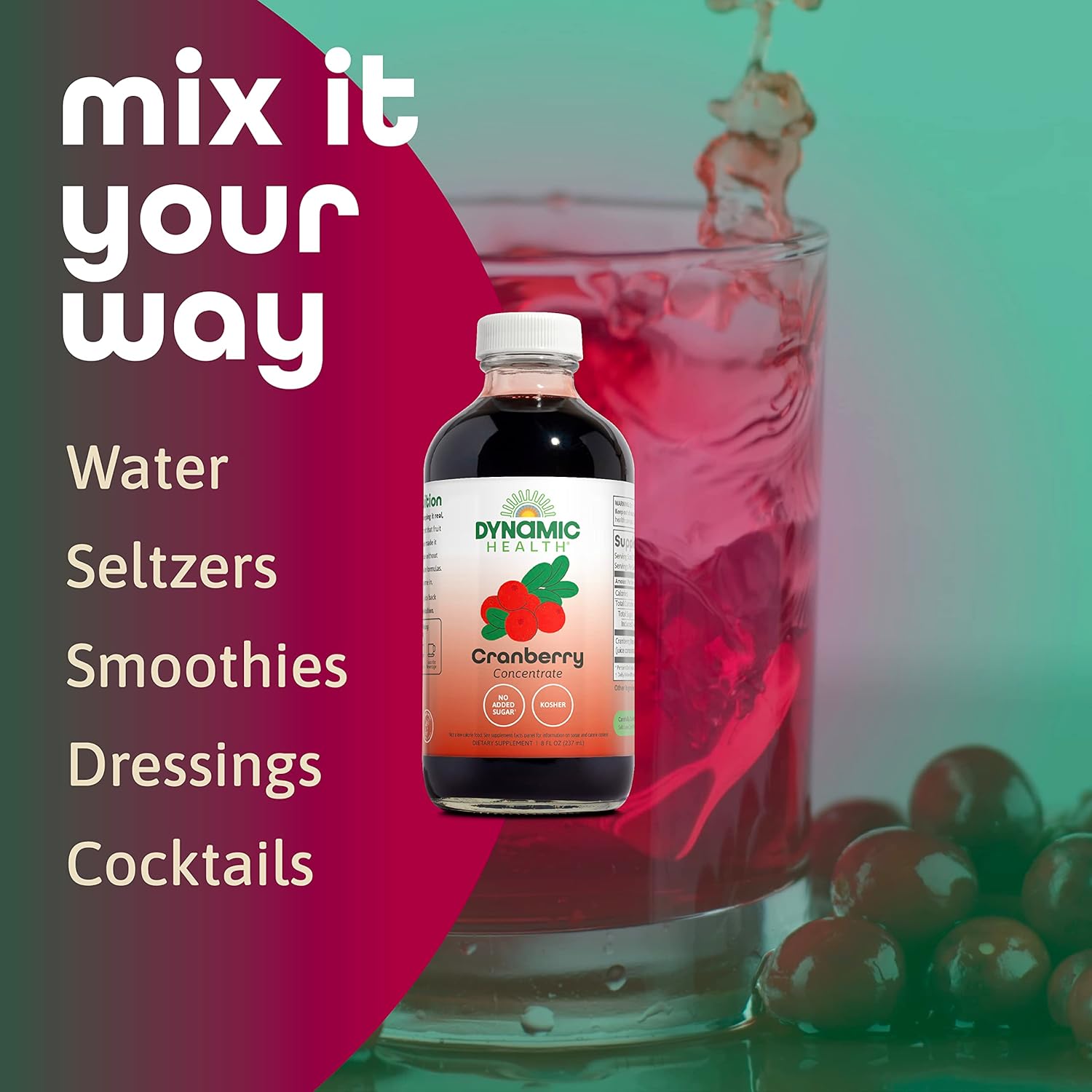 Buy now Dynamic Health Pure Cranberry Juice Concentrate, Unsweetened, Natural Antioxidant Support, No Added Sugar, 8 Fl oz at indiglob india