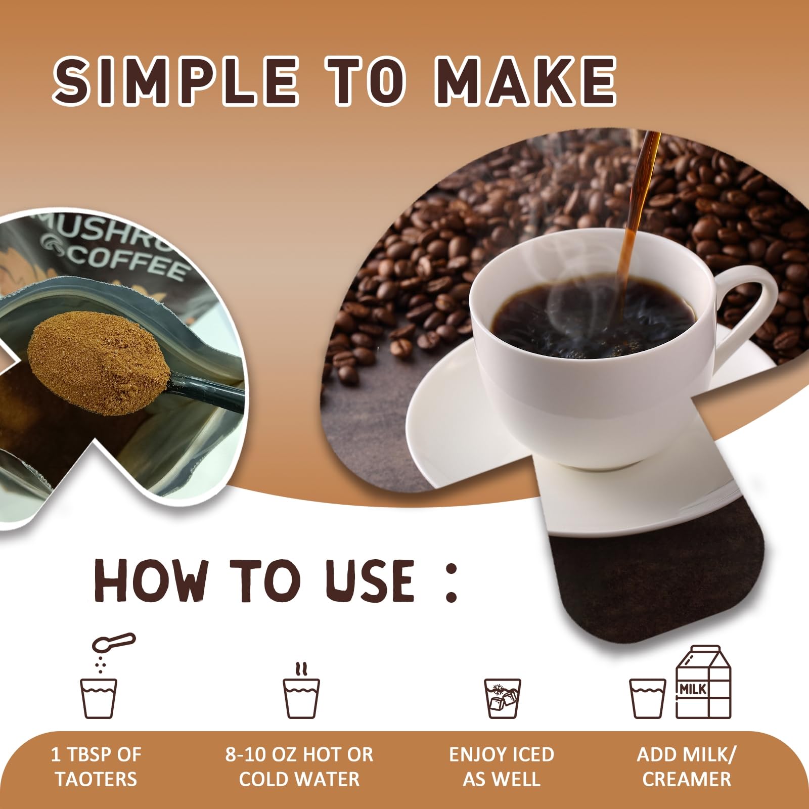 Mushroom Coffee | Enhanced Focus, Boosted Immunity, Improved Energy | 6 Adaptogenic Mushrooms: Cordyceps, Reishi, King Trumpet, Shiitake, Lion's Mane & Turkey Tail | 30 Servings