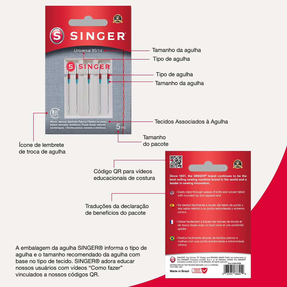 Singer 10-Pack Universal 2020 Sewing Machine Needles, Size 90/14
